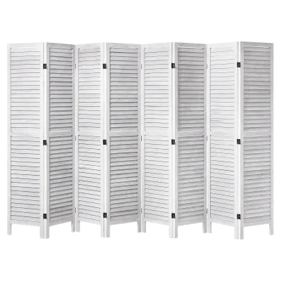 Wood Room Divider, 8 Panel Wood Folding Privacy Screen, 66.9 Inches Tall Indoor Louvered Wooden Partition, Portable Decoration Screen, for Room Separation, Home, Office, Restaurant & Bedroom
