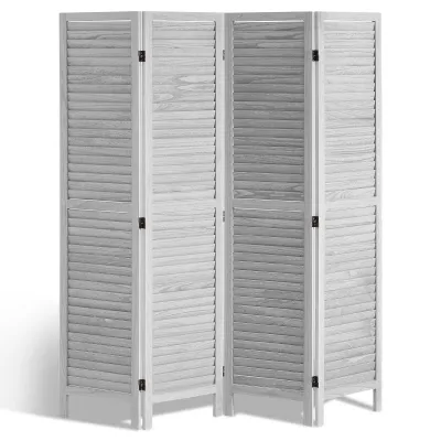 Wood Room Divider, 4 Panel Folding Privacy Screen, 66.9 Inches Tall Indoor Wooden Partition, Portable Decoration Screen, for Room Separation, Home, Office, Restaurant & Bedroom (Light Grey)