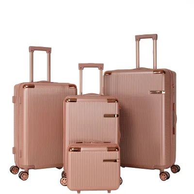 4-piece hard luggage (14/19/23/27 inches), ABS material, dual rotating four-wheel luggage, password lock, lightweight universal wheel luggage, suitable for family travel. rose gold