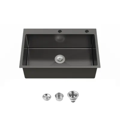 Stainless Steel Kitchen Sink, 30″x19″ Single Bowl, Overmount Handmade Sink in Black, with US Standard Drain and Hook