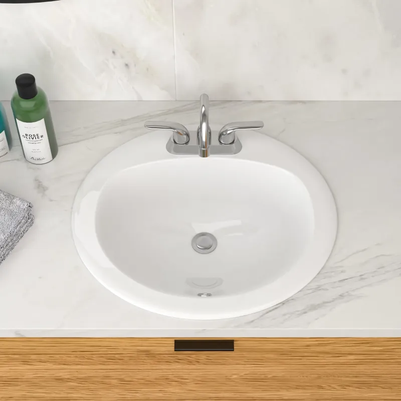 20.3 Inch Drop In Bathroom Sink White Porcelain 20.3x18 inch Ceramic Vitreous Above Counter Vanity Lavatory Sink with 3 Vessel Style Basin