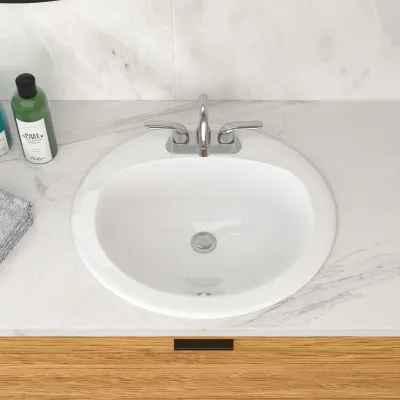 20.3 Inch Drop In Bathroom Sink White Porcelain 20.3x18 inch Ceramic Vitreous Above Counter Vanity Lavatory Sink with 3 Vessel Style Basin