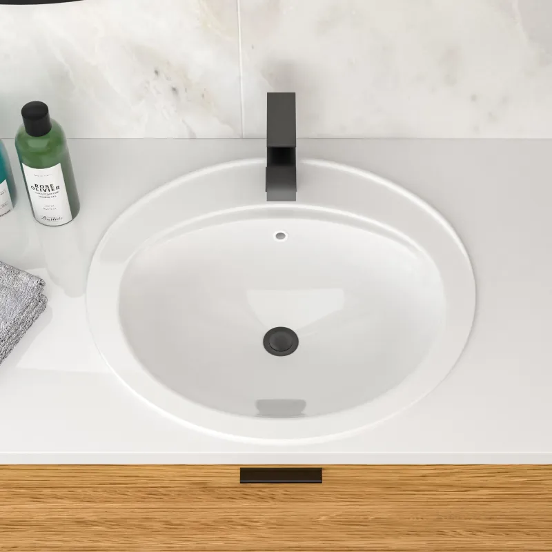 21.8 Inch Drop In Bathroom Sink White Porcelain 21.8x19.5inch Ceramic Vitreous Above Counter Vanity Lavatory Sink