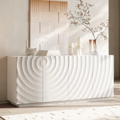 Buffet Cabinet with Storage ,4 Doors Modern Accent Storage Sideboard,Luxurious Floor Cabinet Buffet with Freestanding Anti Dumping for Kitchen, Living Room, 59" Wide Rectangular Sideboard (White)