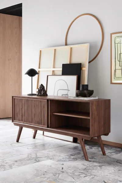 Strathcona Contemporary Walnut Wood Media Cabinet / Solid Walnut