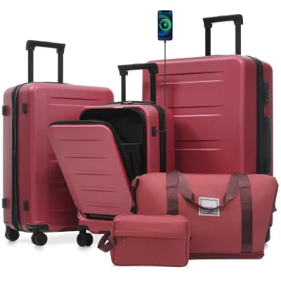 Luggage Sets 5 Piece with Front Opening, Hardside Expandable Carry On Suitcase Set with Double Spinner Wheel, Lightweight Travel Luggage with USB Port,TSA Locks 
(20"24"28")