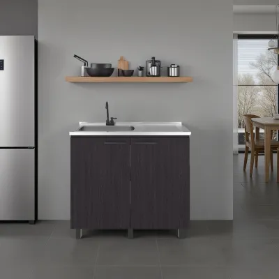 Napoles 2 Utility Sink with Cabinet, Stainless Steel Countertop, Interior Shelf - Wenge