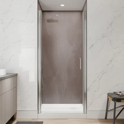 34 In. to 36In. x 72 In Semi-Frameless Pivot Shower Door in Chrome With Clear Glass
