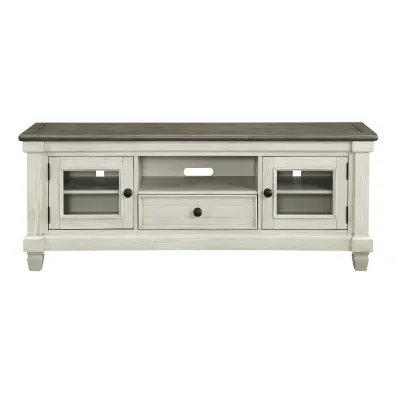 1pc TV Stand with Drawer Storage Cabinets Wooden Living Room Furniture, Antique White and Rosy Brown TV Console Table