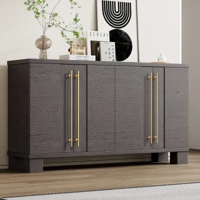 TREXM Sideboard Buffet Cabinet with Storage, Wood Sideboard with Adjustable Shelves and Gold Handles for Kitchen, Dining Room and Living Room (Taupe)