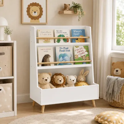 Kids Bookshelf, Book and Magazine  Rack, Book Organizer, toy Storage Cabinet Organizer, White