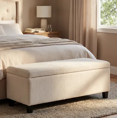 Indoor Textured Boucle White Storage Ottoman Bench - 50.98''L Upholstered Entryway Bench with Hidden Storage, 300lbs Weight Capacity for Living Room, Bedroom & Hallway