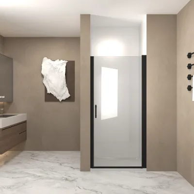 34"x 72" Pivot Shower Door, Matte Black Aluminum Frame, Half Frame ,1/4"(6mm) Tempered Glass Explosion Proof Film