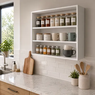 Chinle Wall Cabinet in Melamine with Open Storage, White