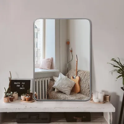 24x32 Inch Silver Metal Framed Rectangular Bathrrom Mirror for Wall.(W2203P183132)