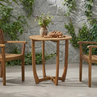 Outdoor Round Acacia Wood Accent Table,27.5" Teak