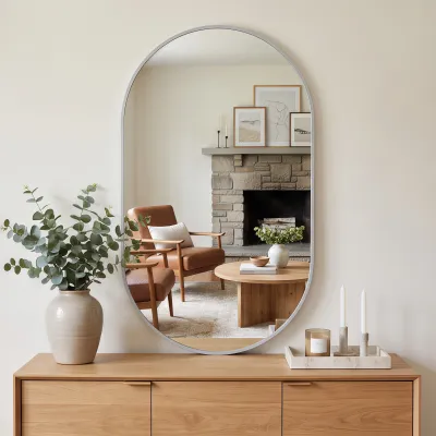 Silver 20 x 28 Inch Metal Oval  Mirror