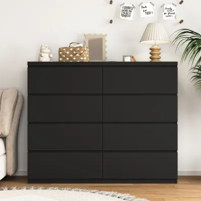 8 Drawers Dresser for Bedroom, Wood Bedroom Dresser Modern Drawer Chest, 8 Chest of Drawer, Tall Dresser for Closet, Dressers Organizer for Living Room, Closet,Black