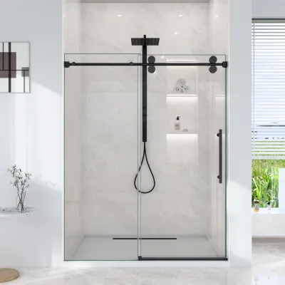 56"-60"W*72" H Frameless Single Sliding Shower Door – 5/16" (8mm) Clear Tempered Glass, Bypass Design with Matte Black Finish