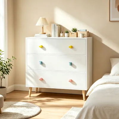Kids 3 Drawer Dresser, Baby Nightstand for Bedroom, Storage Cabinet for Toddler Child for Living Room, Toddler Room, Nursery, Closet, Apartment (White)