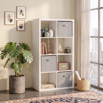 Smart Cube 8-Cube Organizer Storage with Opened Back Shelves,2 X 4 Cube Bookcase Book Shleves for Home, Office (White)