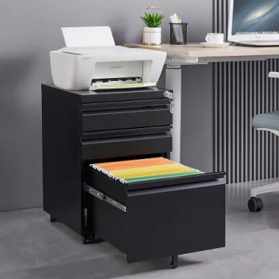 3-Drawer Mobile File Cabinet with Lock, 5 Wheels (2 Brakes + Anti-Tip),Cold Rolled Steel Fully Assembled Metal Filing Cabinet with Pen Tray & Hanging Bar for Home Office, Fits Letter/Legal/A4 Files
