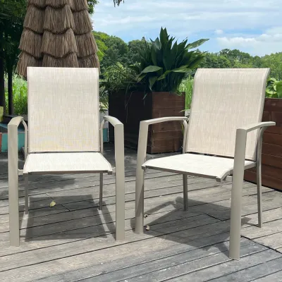 VRSHWO Garden Patio Chairs Set of 2, Weather Metal Outdoor Dining Chairs , Garden, Poolsides, Cream Color Frame