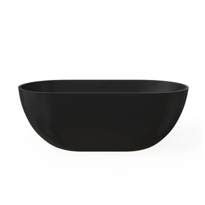 59 Inch Solid Surface Soaking Bathtub - Deep Soak Freestanding Tub