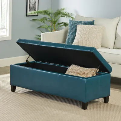 Upholstered PU Leather Storage Ottoman, Solid Wooden Legs (old sku 57742.00TEL)