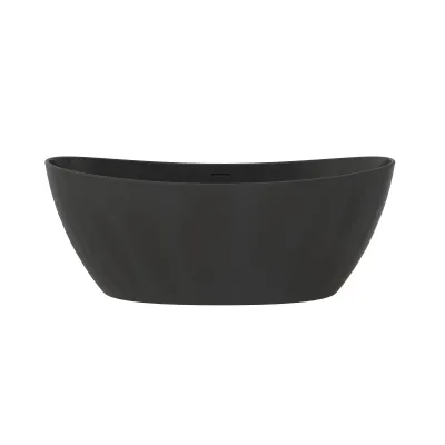 Matte Black 65" Solid Surface Soaking Bathtub, Deep Soak Freestanding Tub