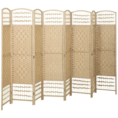 HOMCOM 8 Panel Room Divider, Folding Privacy Screen, 5.6' Room Separator, Wave Fiber Freestanding Partition Wall Divider, Natural
