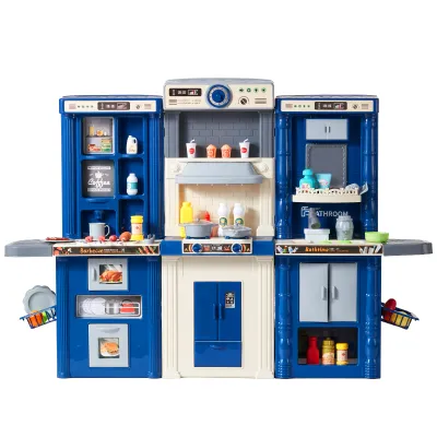Christmas Gift! Kitchen Playset Kids Pretend Cooking Play Toy 74 Piece Accessories Blue
