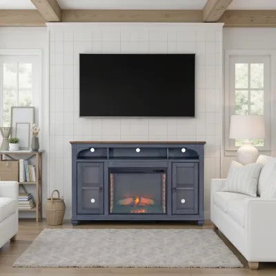 Americana 66 in Fireplace TV Stand for TVs up to 80 inches, Corduroy Blue Finish