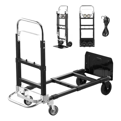 2 in 1 Folding Hand Truck, 500 lbs Load Capacity for 4-Wheel Mode, Convertible Hand Truck Dolly with Wheels & Adjustable Handle, Portable Trolley Dolly for Moving Home, Office, Warehouse
