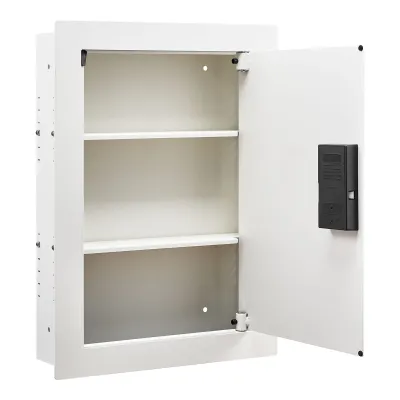 0.83 sq.ft Wall Safe, 3-Tier Hidden Wall Safe with Password, Key & Turning Knob, Q235 Cold-Rolled Steel In-Wall Box with Adjustable Shelves & Mounting Holes for Money, Jewelry, Passport, White