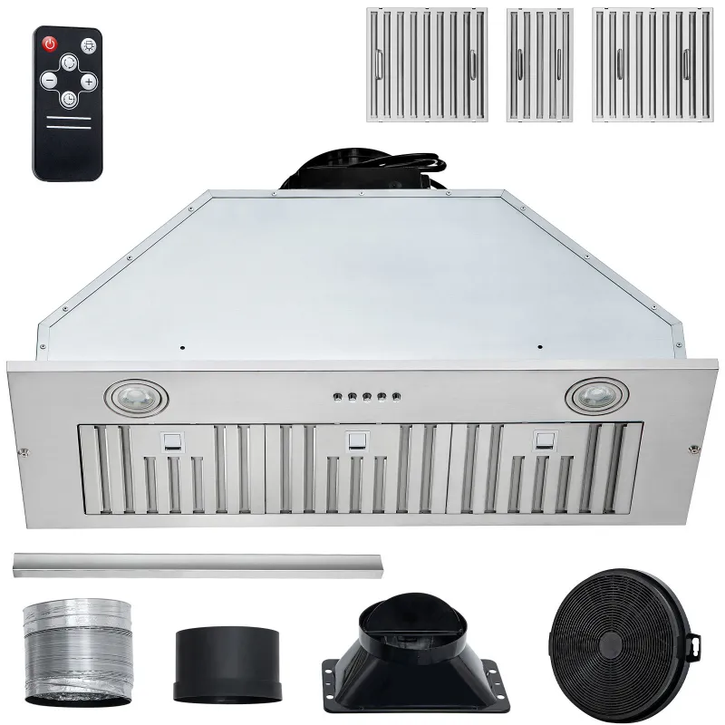 Insert Range Hood, 800CFM 3-Speed, 36 Inch Stainless Steel Built-in Kitchen Vent with Push Button Control LED Lights Baffle Filters, Ducted/Ductless Convertible, ETL Listed
