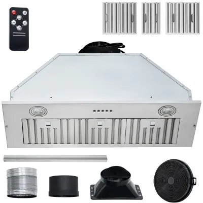 Insert Range Hood, 800CFM 3-Speed, 36 Inch Stainless Steel Built-in Kitchen Vent with Push Button Control LED Lights Baffle Filters, Ducted/Ductless Convertible, ETL Listed