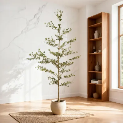 7FT Artificial Black Olive Tree with Black Plastic Pot, Realistic Tall Fake Plant for Indoor Home Living Room Corner Decoration, 1pc/set