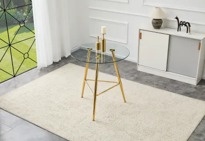 36 Inch Height Bar Table, 34 Inch Round Tempered Glass Top Pub Table with Chrome-Plated Golden Metal Legs, Modern Bistro Table for Kitchen Island/Bar/Cafe