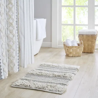 Woven Texture Stripe Bath Rug Grey 20x32"