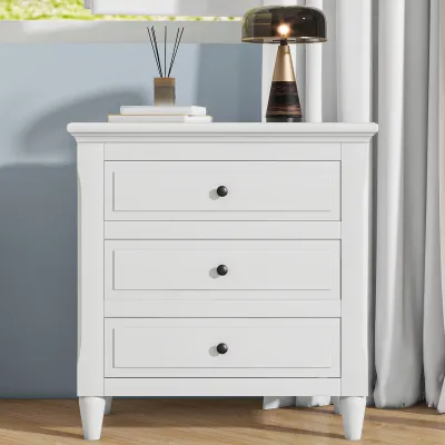 U_STYLE 28''painted Nightstand with 3 Drawers and Smooth Gliding Rails ,Simple Bedside Cabinet with Metal handle, Minimalist Sofa Side Table with rubber legs for Bedroom Sofa Couch Office