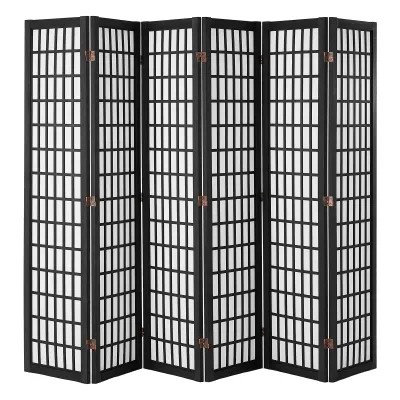 Room Divider, 6 Panel Japanese Room Divider, Folding Privacy Screen Indoor, Portable Partition Dividers and Decoration Screens, for Room Separation, Home, Office, Restaurant & Bedroom (Black)