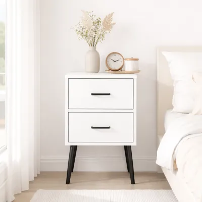 2-Drawer Nightstand with Metal Legs and Metal Handles, Modern White Bedside Table, Small End Table for Bedroom, Living Room or Apartment