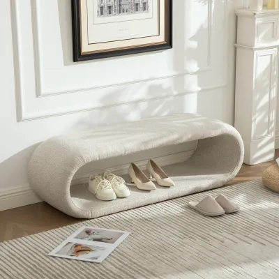 52.17"Wide Chenille Upholstered Bench for Bedroom End of Bed,Modern Shoe Bench for Entryway,equipped with an iron frame,Dining Room, Living Room,Bedroom,Wheat