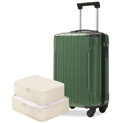 20-Inch Hardshell Carry-On Luggage, Lightweight Durable ABS Suitcase with Spinner Wheels, Built-in TSA Lock, 2 Packing Cubes, Green