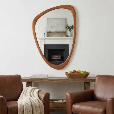Yellowish Brown 20"x30" Irregular Solid Wood Frame Decorative Mirror,For Bedroom, Bathroom, Living Room, Entryway