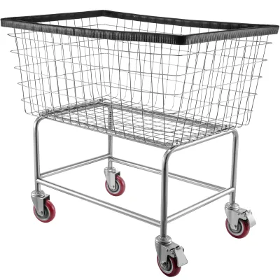 Wire Laundry Cart, 4.5 Bushel Wire Laundry Basket with Wheels, 35''x15.7''x22'' Commercial Wire Laundry Basket Cart, Steel Frame with Chrome Finish, 5'' Casters, Wire Basket Cart for Laundry