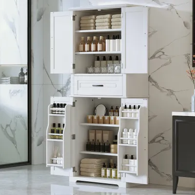 [Video] Bathroom Storage Cabinet with Multi-Functional Storage Space, Drawer with Slide Rails, Adjustable Shelf, White