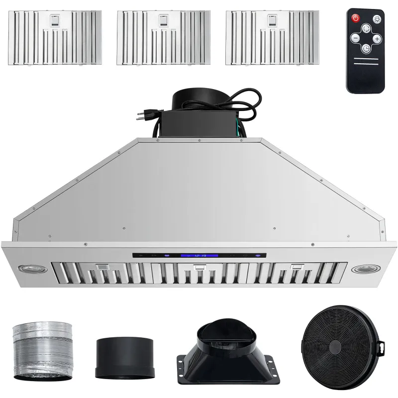 Insert Range Hood, 900CFM 4-Speed, 36 Inch Stainless Steel Built-in Kitchen Vent with Touch & Remote Control LED Lights Baffle Filters, Ducted/Ductless Convertible, ETL Listed