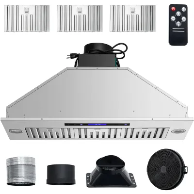 Insert Range Hood, 900CFM 4-Speed, 36 Inch Stainless Steel Built-in Kitchen Vent with Touch & Remote Control LED Lights Baffle Filters, Ducted/Ductless Convertible, ETL Listed